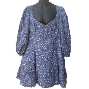 J. Crew Navy Blue Paisley Mini Dress with Pink Detail